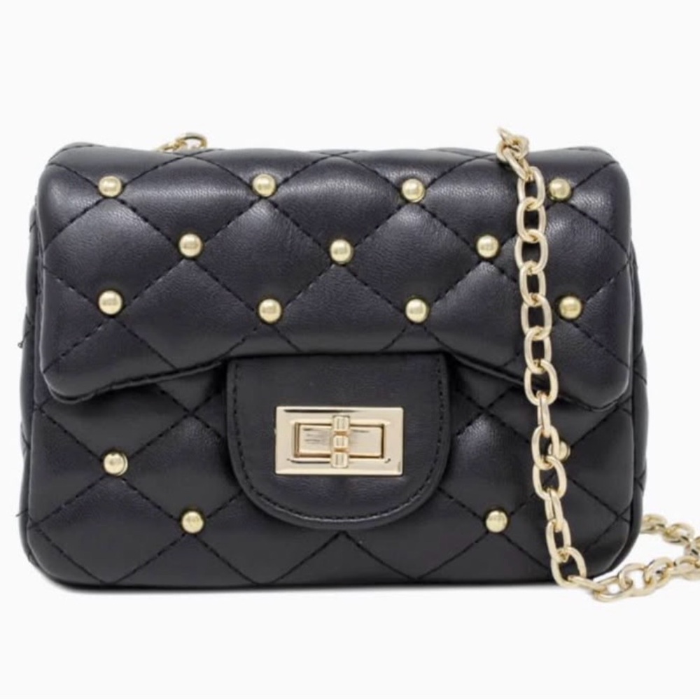 Kids: Black Quilted Chain Shoulder Handbag